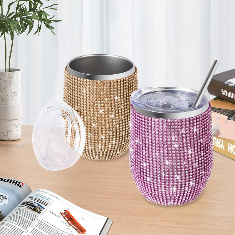 Bling Wine Tumbler 12 Oz Stainless Steel Glitter Vacuum Tumbler