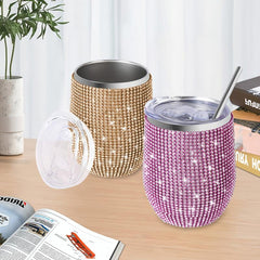 Bling Wine Tumbler 12 Oz Stainless Steel Glitter Vacuum Tumbler