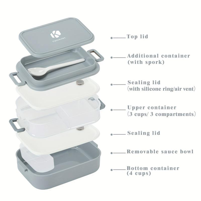 Double Layer Bento Lunch Box w/ Fork & Spoon Leakproof Food Container