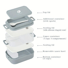 Double Layer Bento Lunch Box w/ Fork & Spoon Leakproof Food Container