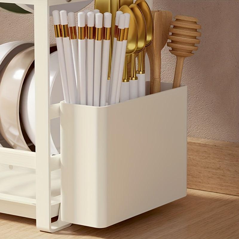 1pc Single Layer Bowl and Dish Storage Rack with Cutlery Cage