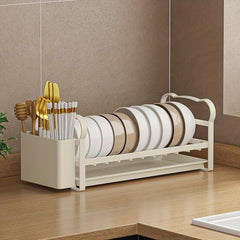1pc Single Layer Bowl and Dish Storage Rack with Cutlery Cage