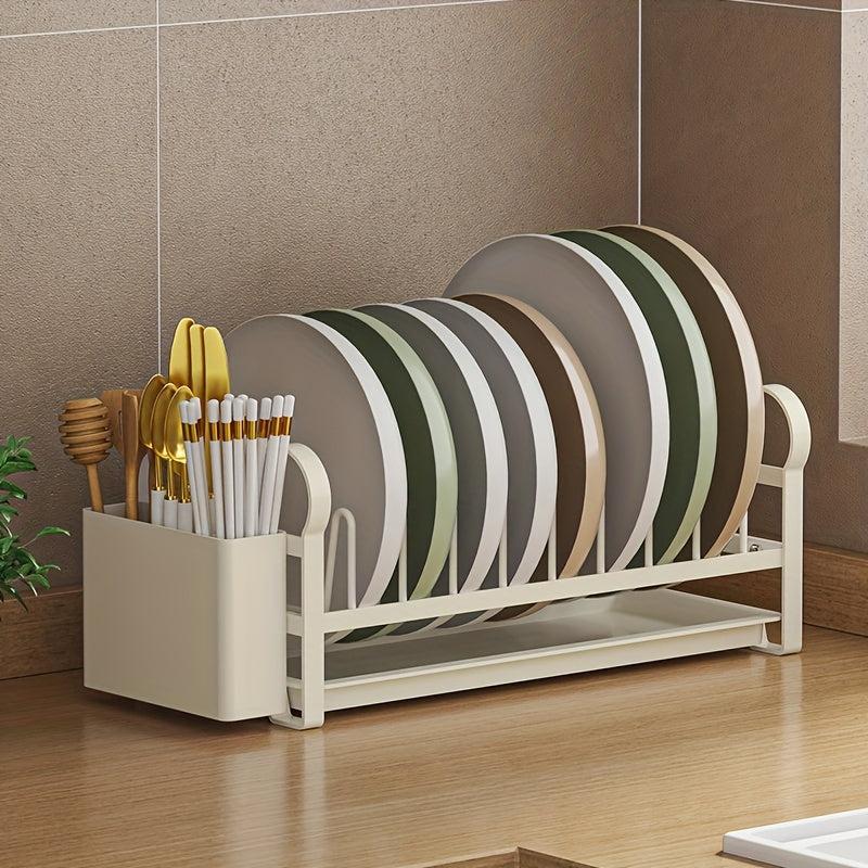 1pc Single Layer Bowl and Dish Storage Rack with Cutlery Cage