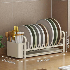 1pc Single Layer Bowl and Dish Storage Rack with Cutlery Cage