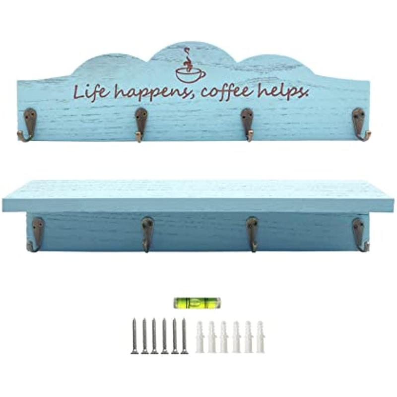 Coffee Cup Holder with Sturdy Hooks for Farmhouse Kitchen Decor