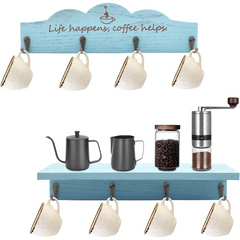 Coffee Cup Holder with Sturdy Hooks for Farmhouse Kitchen Decor