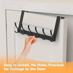 6 Hook Over the Door Coat Rack for Hanging Clothes Towels Backpacks and Hats
