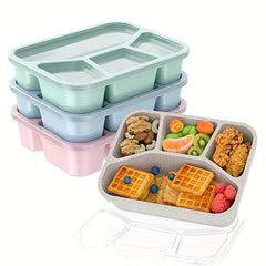 4pcs Wheat Straw Divided Bento Boxes With 4 Grids Lunch Box