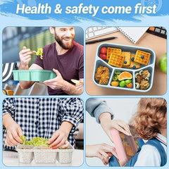 4pcs Wheat Straw Divided Bento Boxes With 4 Grids Lunch Box