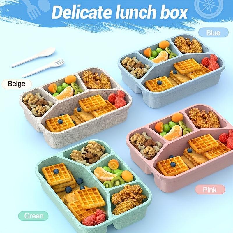4pcs Wheat Straw Divided Bento Boxes With 4 Grids Lunch Box