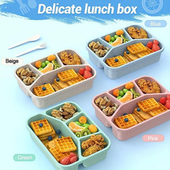 4pcs Wheat Straw Divided Bento Boxes With 4 Grids Lunch Box
