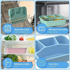 4pcs Wheat Straw Divided Bento Boxes With 4 Grids Lunch Box