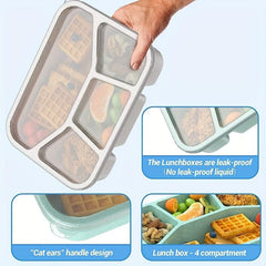4pcs Wheat Straw Divided Bento Boxes With 4 Grids Lunch Box