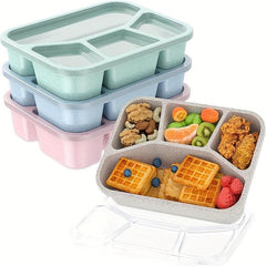 4pcs Wheat Straw Divided Bento Boxes With 4 Grids Lunch Box