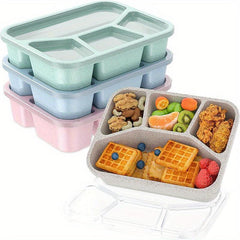 4pcs Wheat Straw Divided Bento Boxes With 4 Grids Lunch Box