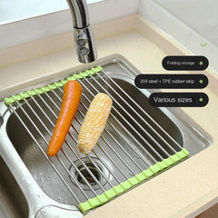Foldable Stainless Steel Sink Drying Rack for Tableware Fruit Vegetable Filter