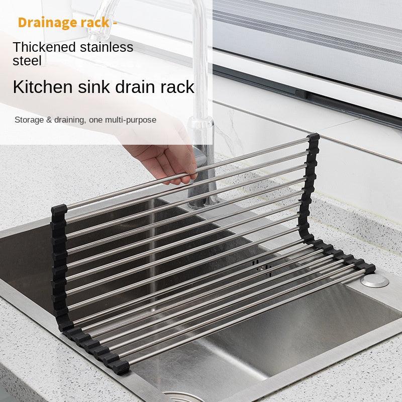 Foldable Stainless Steel Sink Drying Rack for Tableware Fruit Vegetable Filter