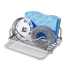Stainless Steel Sink Sponge Holder with Drip Tray Countertop Organizer