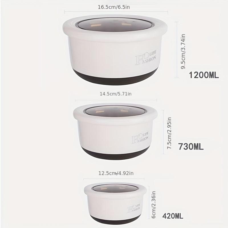 3Pcs Stainless Steel Bowl Set with Cover Leakproof Food Container