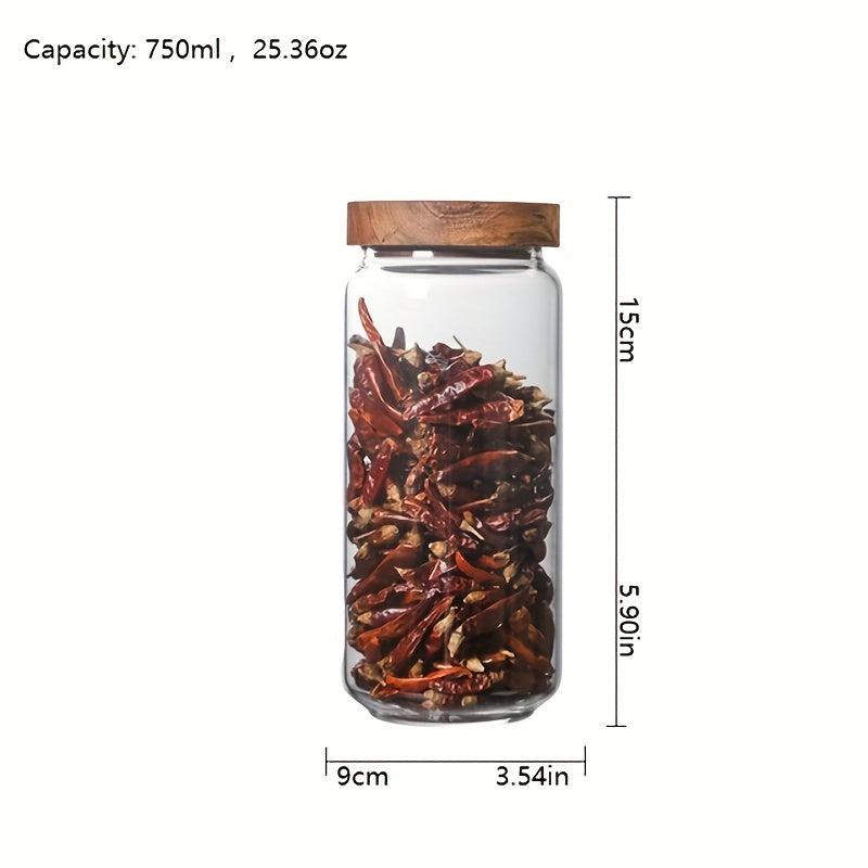 Glass Storage Jar with Wood Lids for Coffee Tea Nuts Sugar Candy Spices