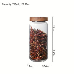 Glass Storage Jar with Wood Lids for Coffee Tea Nuts Sugar Candy Spices