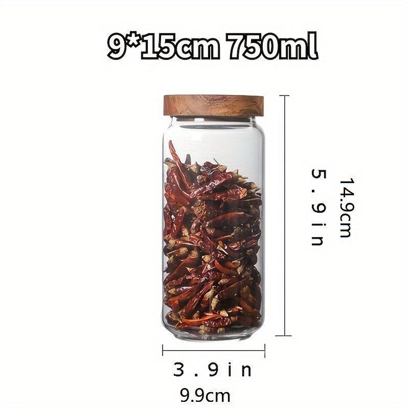 Glass Storage Jar with Wood Lids for Coffee Tea Nuts Sugar Candy Spices