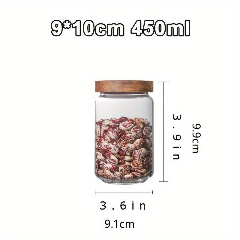 Glass Storage Jar with Wood Lids for Coffee Tea Nuts Sugar Candy Spices