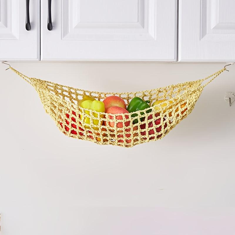 1pc Kitchen Cotton Rope Woven Hanging Fruit Basket with 4 Hooks