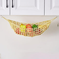 1pc Kitchen Cotton Rope Woven Hanging Fruit Basket with 4 Hooks
