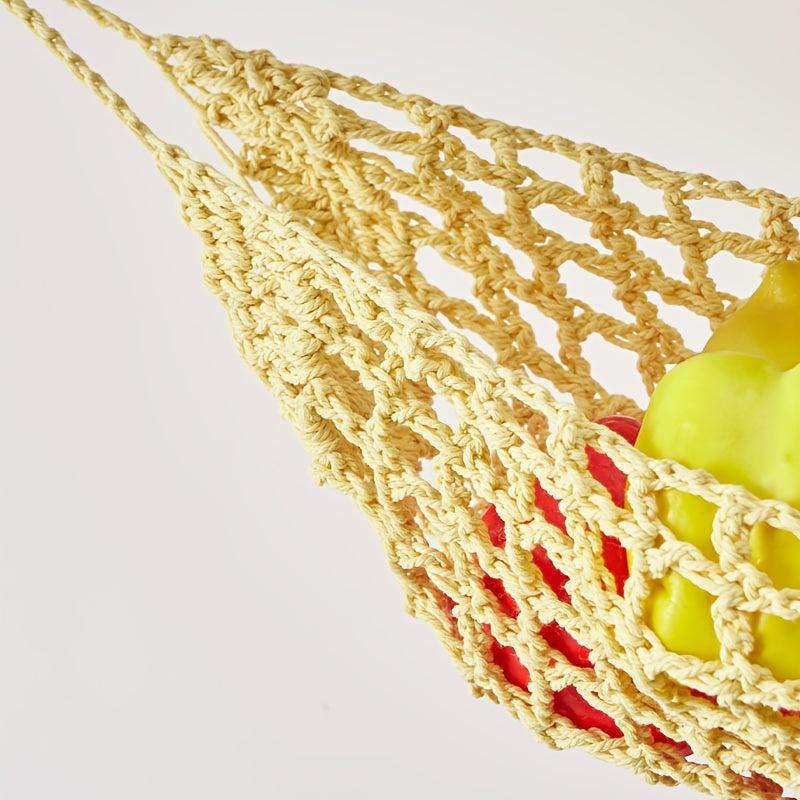 1pc Kitchen Cotton Rope Woven Hanging Fruit Basket with 4 Hooks