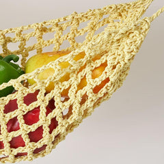 1pc Kitchen Cotton Rope Woven Hanging Fruit Basket with 4 Hooks