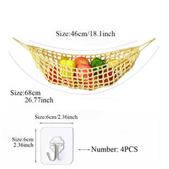 1pc Kitchen Cotton Rope Woven Hanging Fruit Basket with 4 Hooks