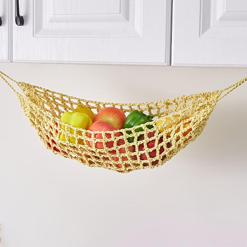 1pc Kitchen Cotton Rope Woven Hanging Fruit Basket with 4 Hooks