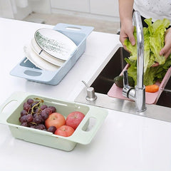 2pcs Retractable Sink Vegetable Washing Basin Draining Basket