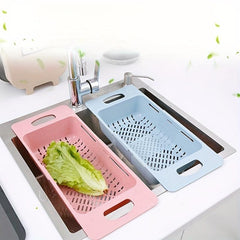2pcs Retractable Sink Vegetable Washing Basin Draining Basket