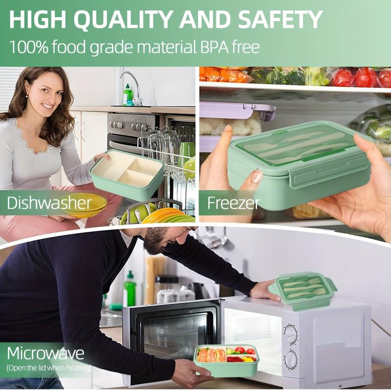 Bento Lunch Box With Cutlery Leakproof 3 Compartments Set
