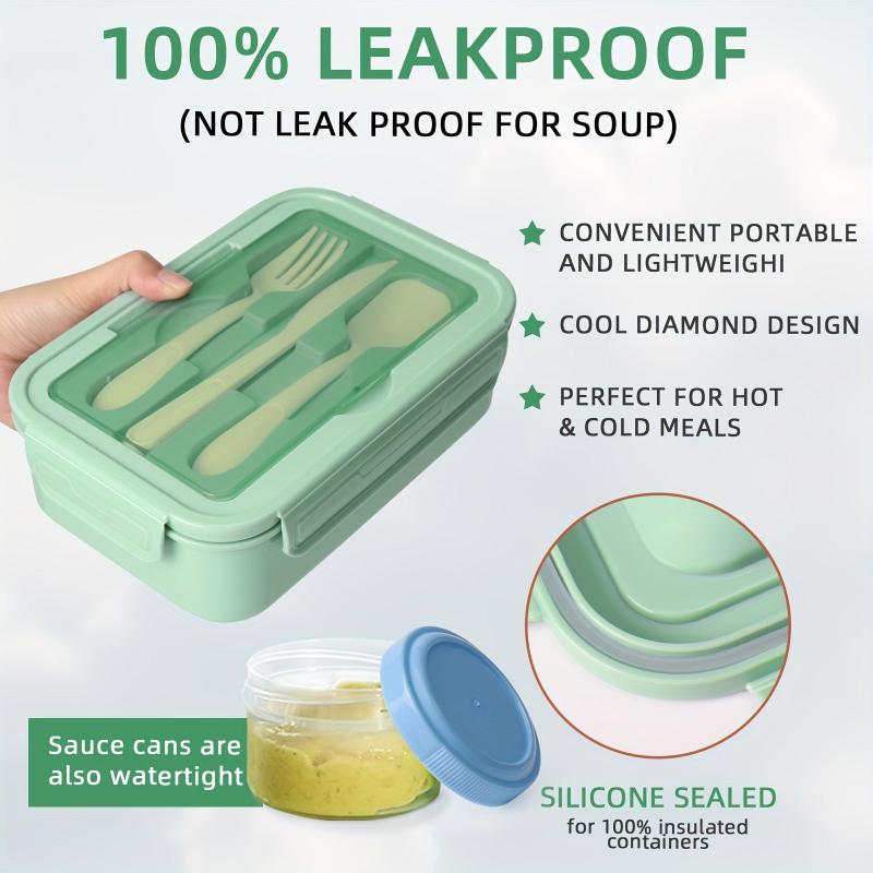 Bento Lunch Box With Cutlery Leakproof 3 Compartments Set