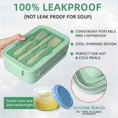 Bento Lunch Box With Cutlery Leakproof 3 Compartments Set