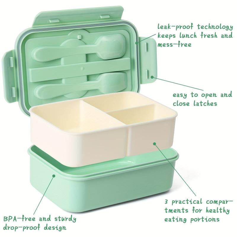 Bento Lunch Box With Cutlery Leakproof 3 Compartments Set