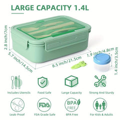 Bento Lunch Box With Cutlery Leakproof 3 Compartments Set