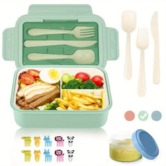 Bento Lunch Box With Cutlery Leakproof 3 Compartments Set