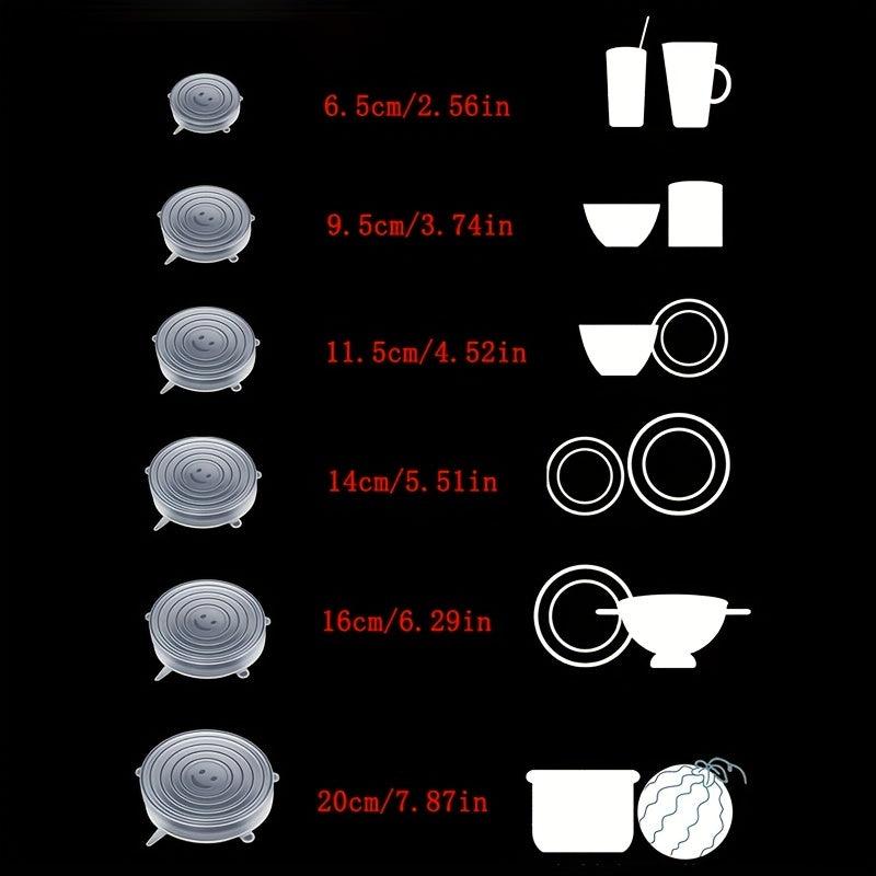 6pcs Reusable Silicone Stretch Lids Set - Fresh keeping Covers