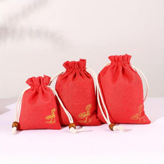 6pcs Burlap Bundle Pockets Thin Hemp Lotus Leaf Shape Drawstring Bundle Pockets