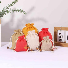 6pcs Burlap Bundle Pockets Thin Hemp Lotus Leaf Shape Drawstring Bundle Pockets
