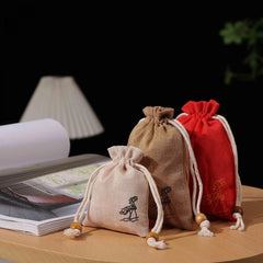 6pcs Burlap Bundle Pockets Thin Hemp Lotus Leaf Shape Drawstring Bundle Pockets