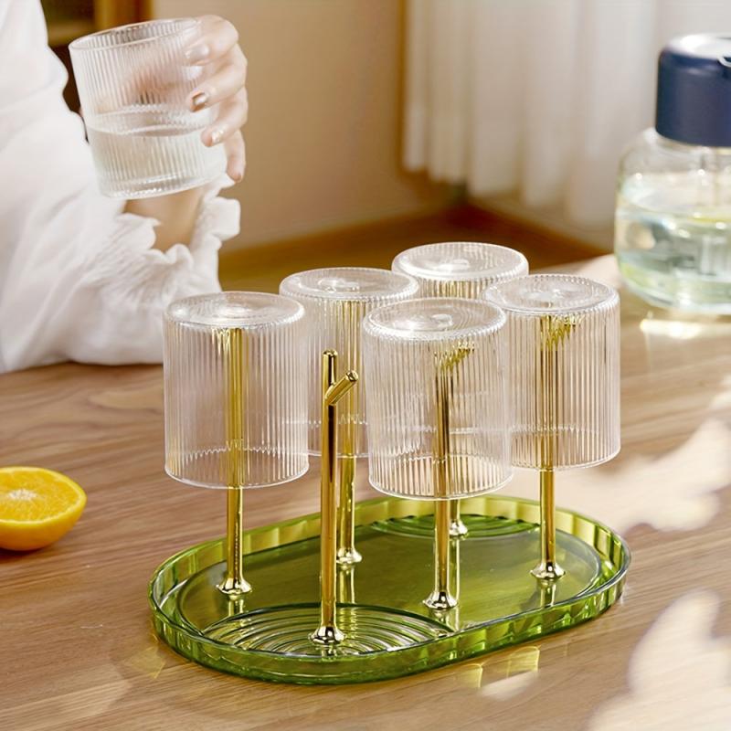 Cup Drying Rack Stand Plastic Glass Bottle Rack with Drain Tray