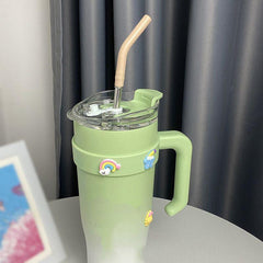 40oz Tumbler With Straw Handle Stainless Steel Vacuum Flask Insulated Cup