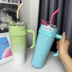 40oz Tumbler With Straw Handle Stainless Steel Vacuum Flask Insulated Cup
