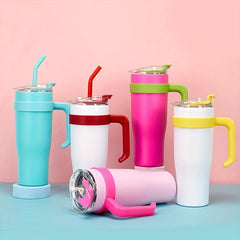 40oz Tumbler With Straw Handle Stainless Steel Vacuum Flask Insulated Cup