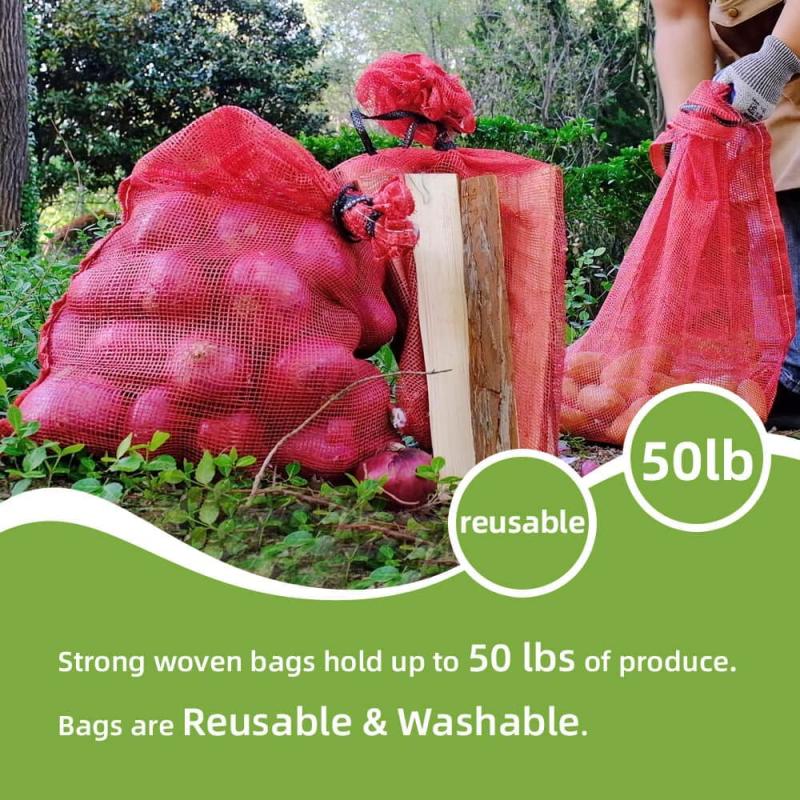 10pcs Large Mesh Onion Bags 50lbs Reusable Onion Sack with Drawstring